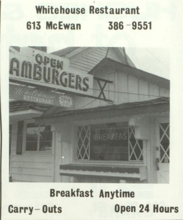 Whitehouse Restaurant - 1987 Yearbook Ad (newer photo)